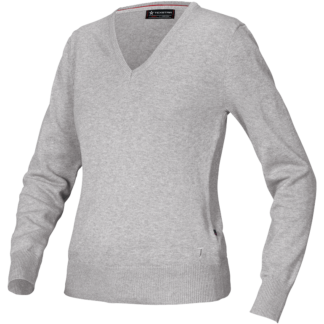 Ljusgra stickad v-ringad troja Dam